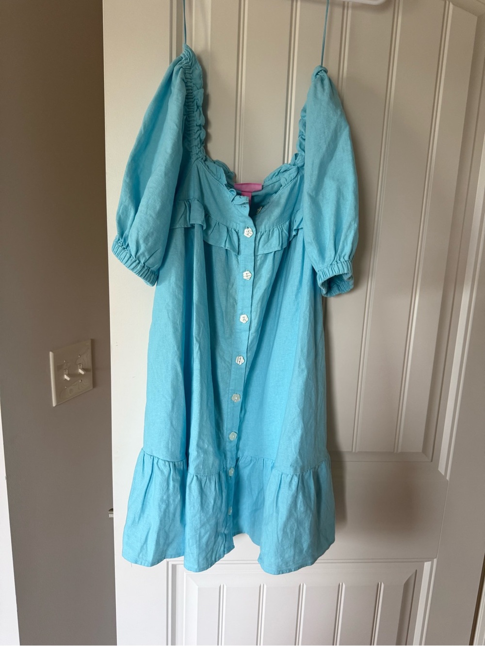 NWT Stoney Clover Lane Turquoise Puff-Sleeve Button-Front Dress, size XS